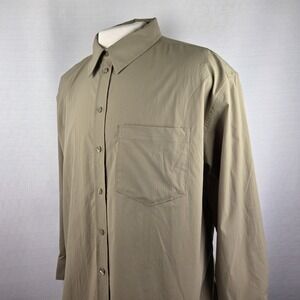 Athleta Button Up Shirt Men's Large Olive Green Long Sleeve Stretch Performance